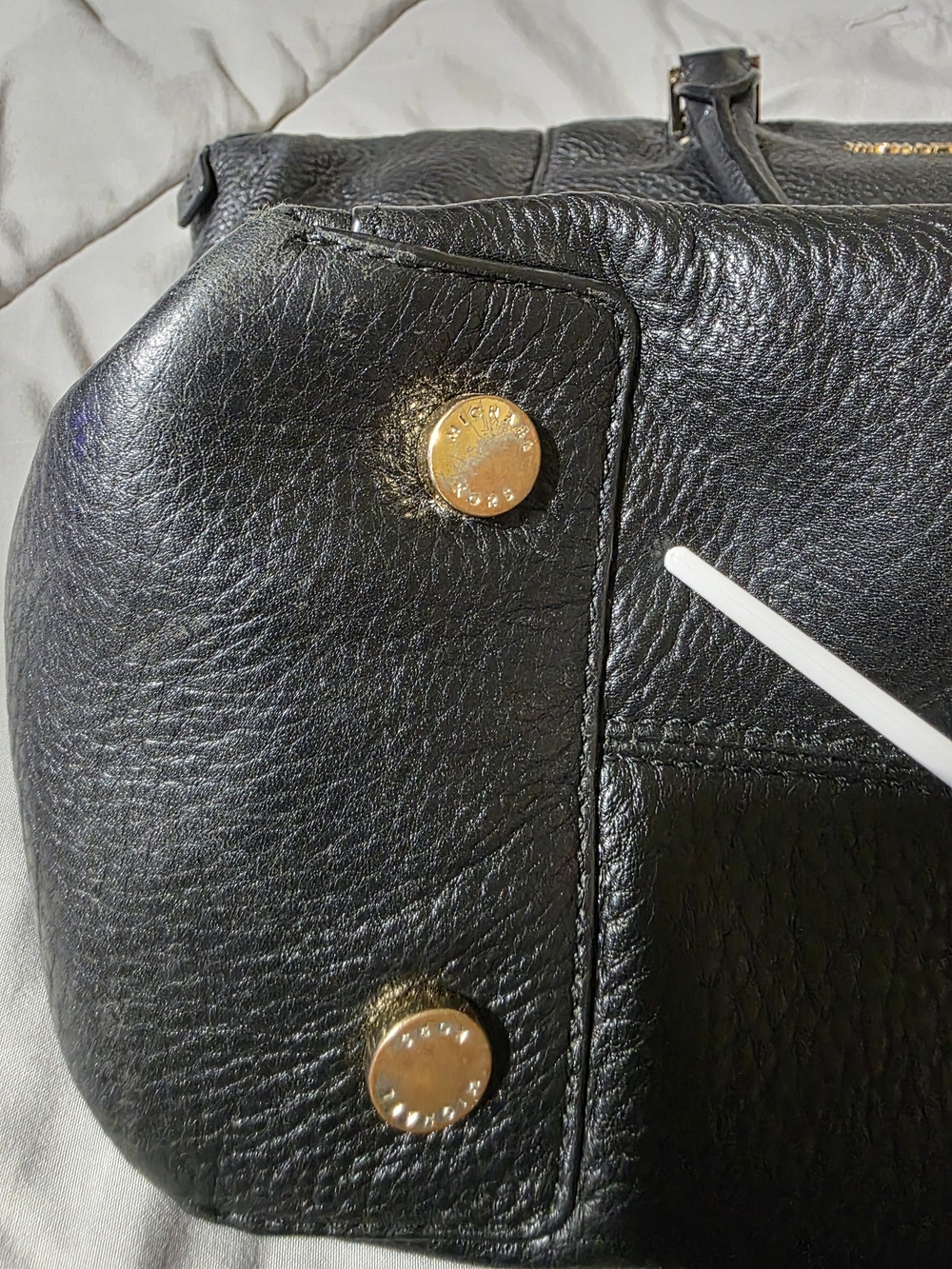MICHAEL KORS Black Pebbled Leather Large Satchel with Gold Hardware - Picture 11 of 13